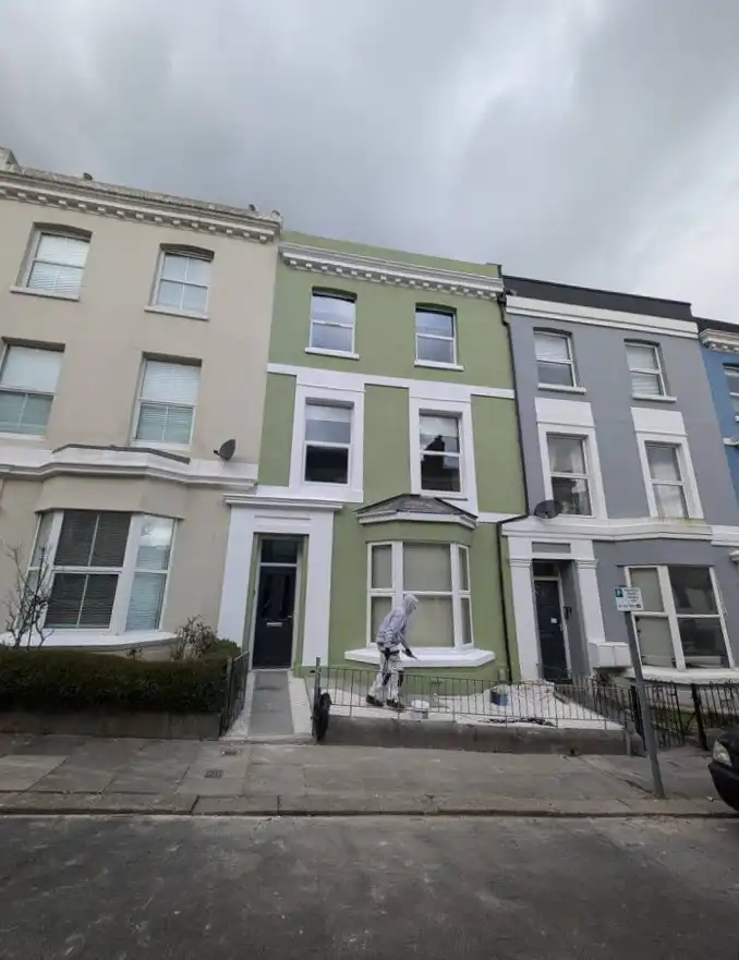 Side elevation exterior painting in Plymouth by Fineline Decorators Plymouth