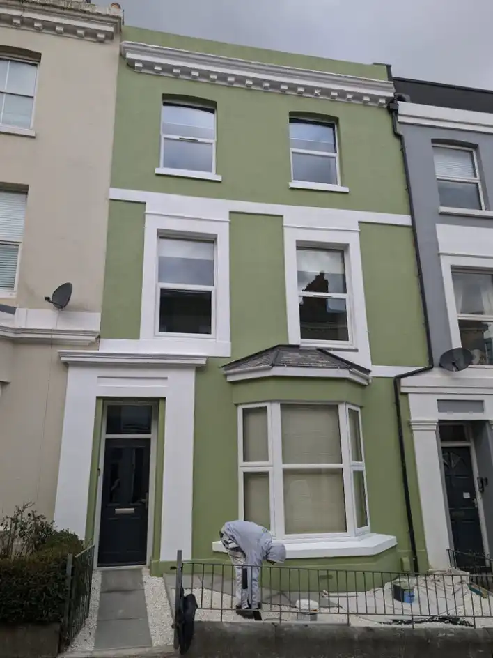 Side elevation exterior painting in Plymouth by Fineline Decorators Plymouth