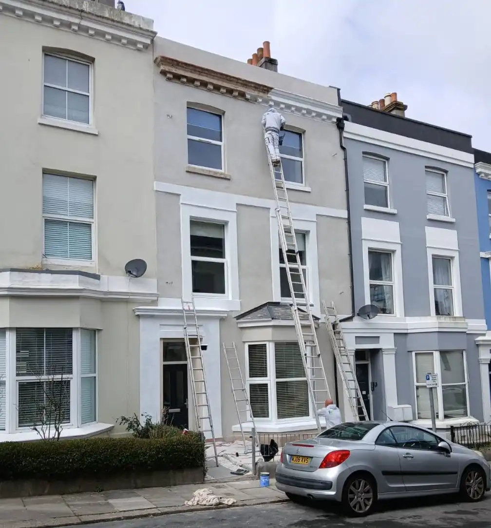 Exterior render repaint on residential property in Plymouth by Fineline Decorators Plymouth