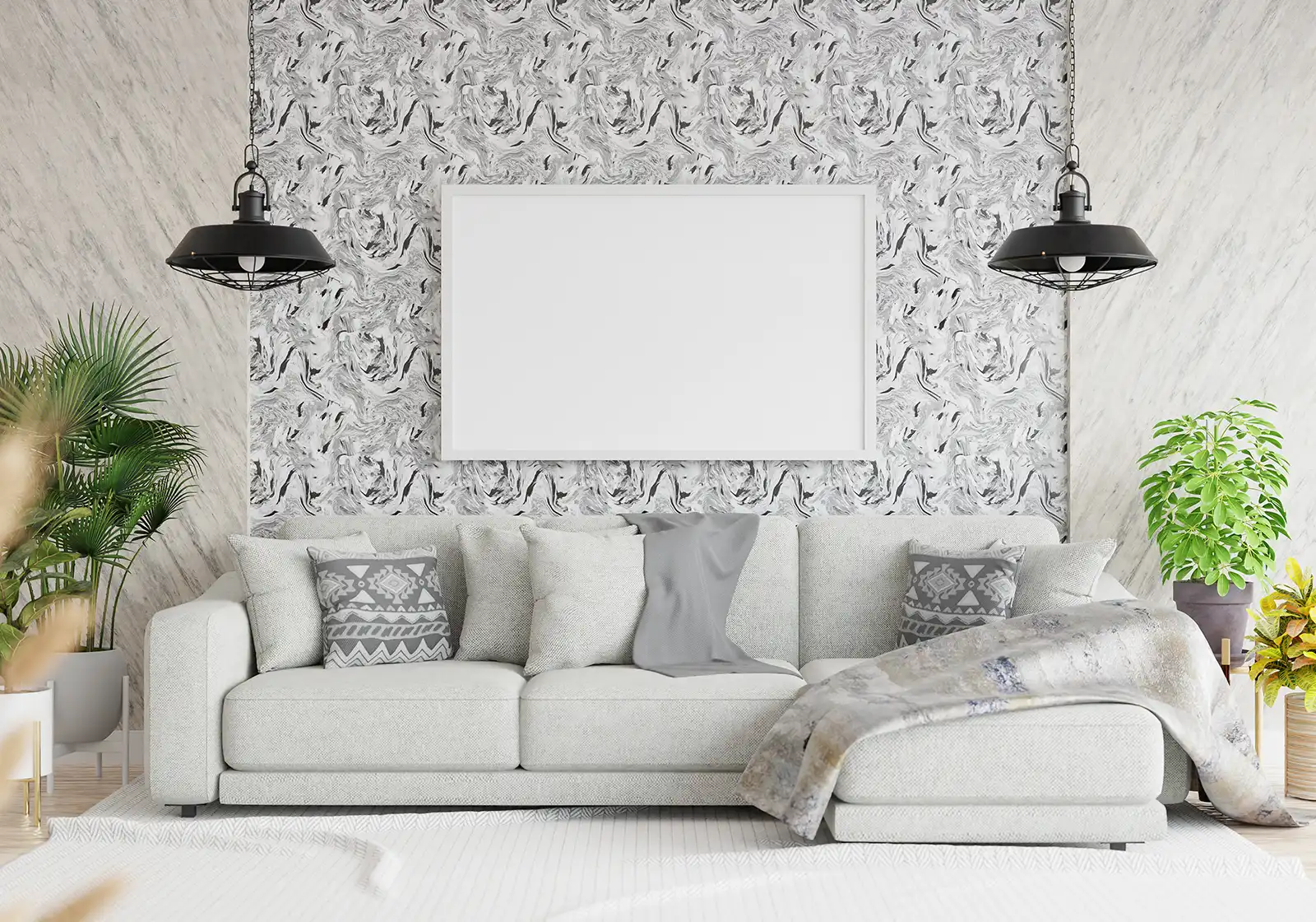 Marble effect wallpaper feature wall by Fineline Decorators Plymouth, Devon & Cornwall