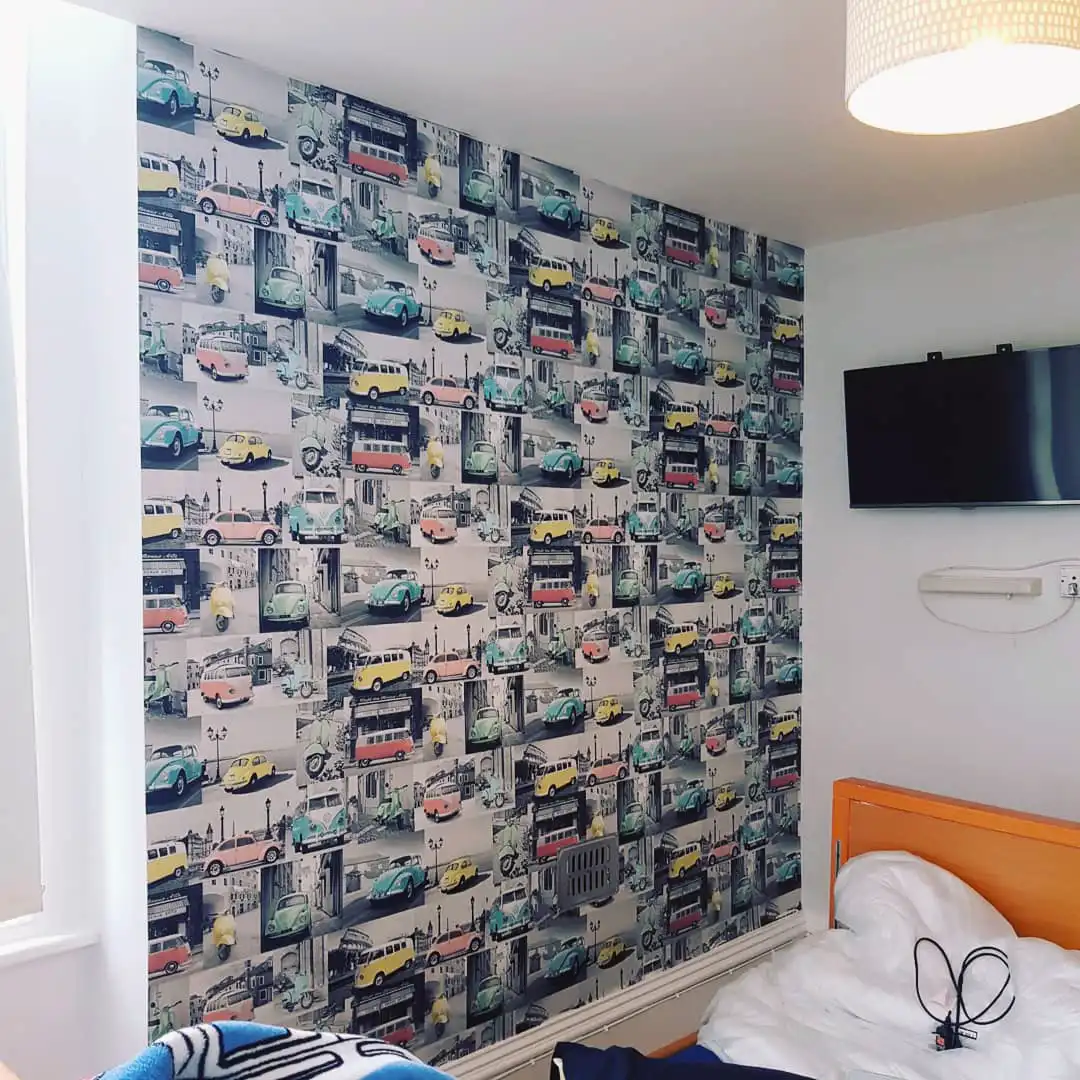 Retro vehicle wallpaper feature wall by Fineline Decorators Plymouth, Devon & Cornwall